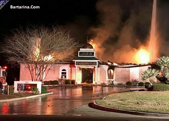عکس های آتش زدن یک مسجد در تگزاس آمریکا در دولت ترامپ