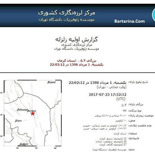 فیلم زلزله 5.4 ریشتری استان کرمان 1 مرداد 96 + جزئیات و عکس